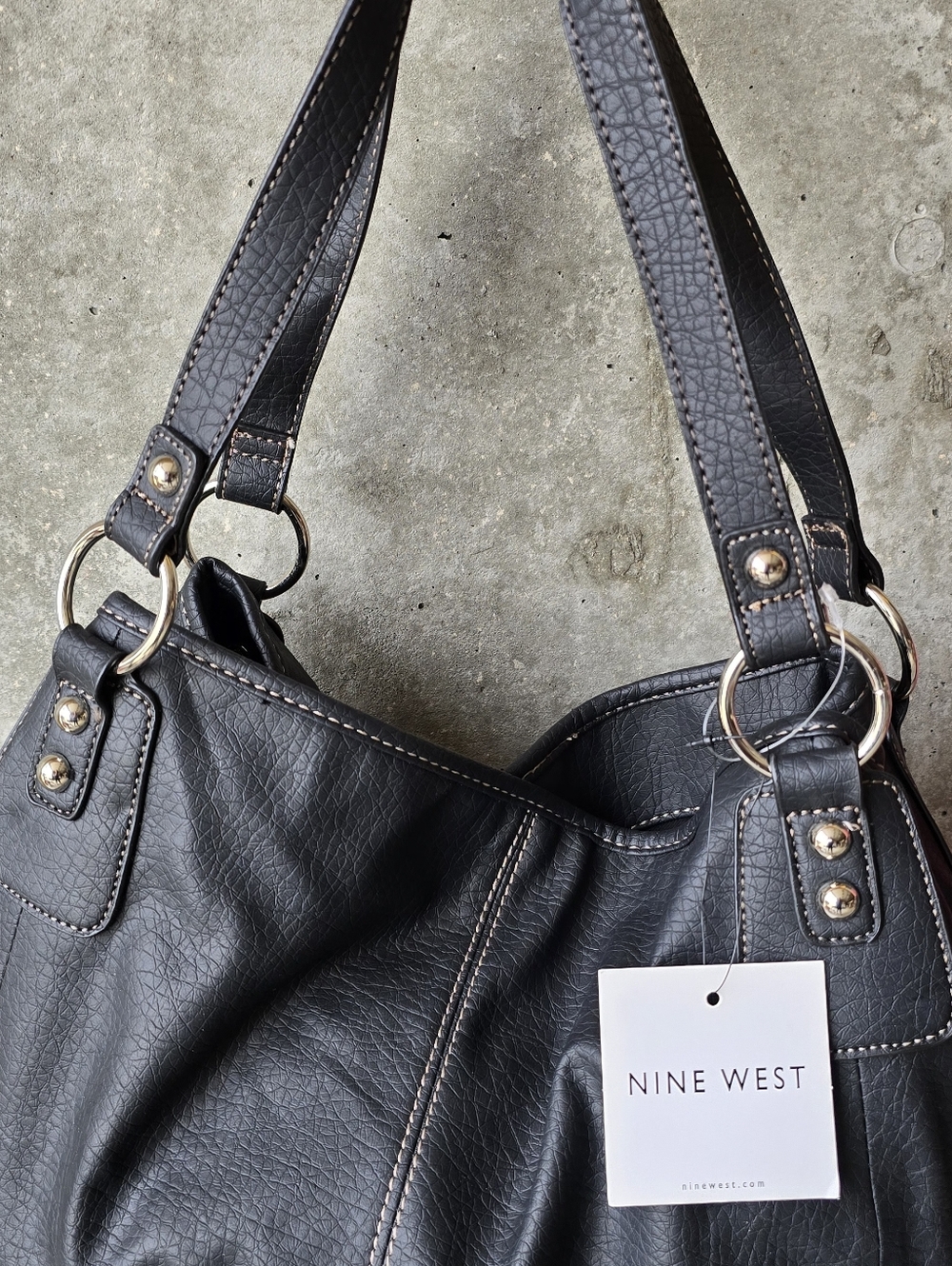 NEW - Vintage Nine West Black Shoulder Tote with Gold Accents